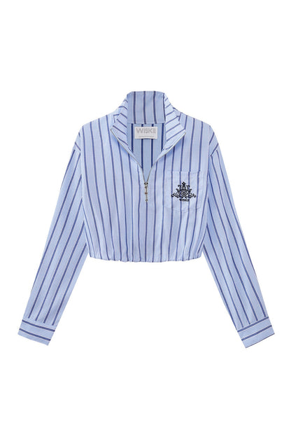 Stripe Half-Zip Crop Shirt