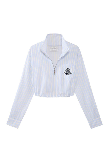 Stripe Half-Zip Crop Shirt
